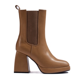 Bottines Chelsea femme Shelovet marron à talon large brun Bottines Chelsea femme Shelovet marron à talon large brun