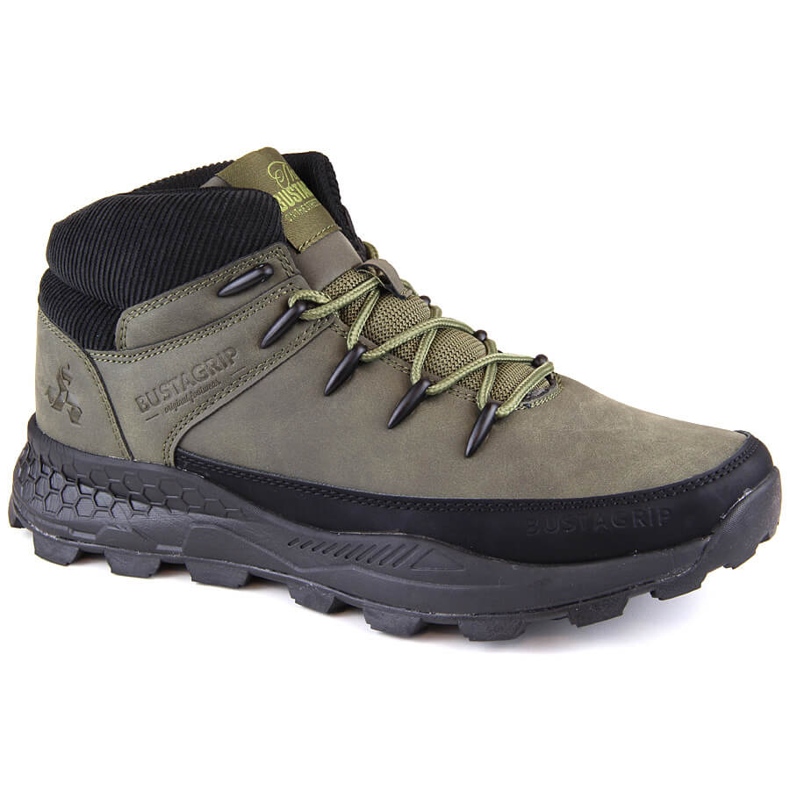 Bustagrip Chaussures de trekking montantes en cuir pour hommes, vertes