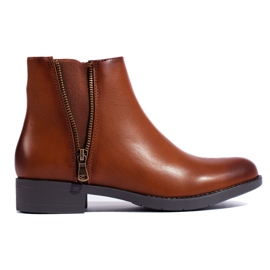 SHELOVET Bottines basses classiques camel avec fermeture éclair décorative brun