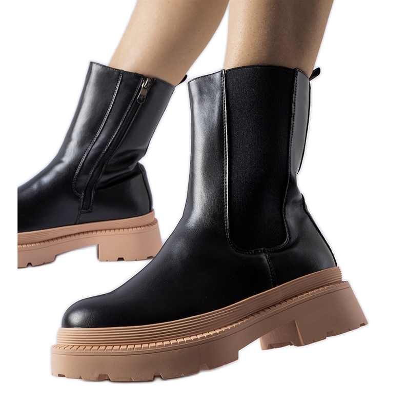Bottines noires à semelle Garden rose clair le noir