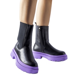 Bottines noires à semelle Garden violette