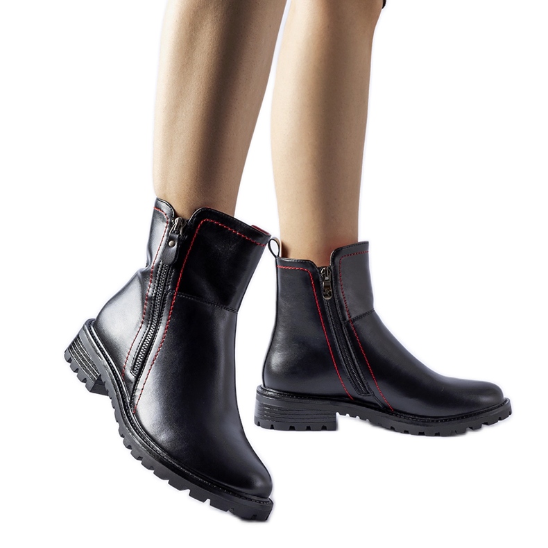 Bottines noires avec fil rouge décoratif Nereo le noir