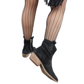 Bottines à talons bas en cuir noir Karino le noir