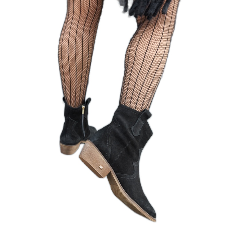Bottines à talons bas en cuir noir Karino le noir