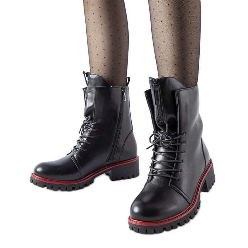 Bottes bovver noires avec décoration Elisabetta rouge le noir