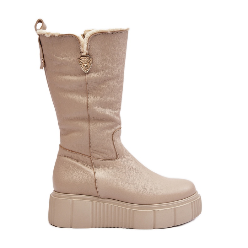 Lemar Bottes Femme En Cuir Beige Avec Laine Bayla