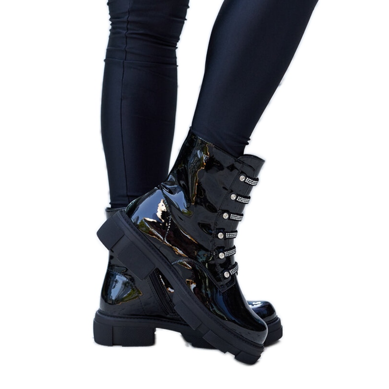 Bottines vernies noires avec strass Sfaranda le noir