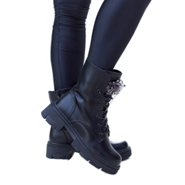 Bottines Accadia noires avec perles décoratives le noir