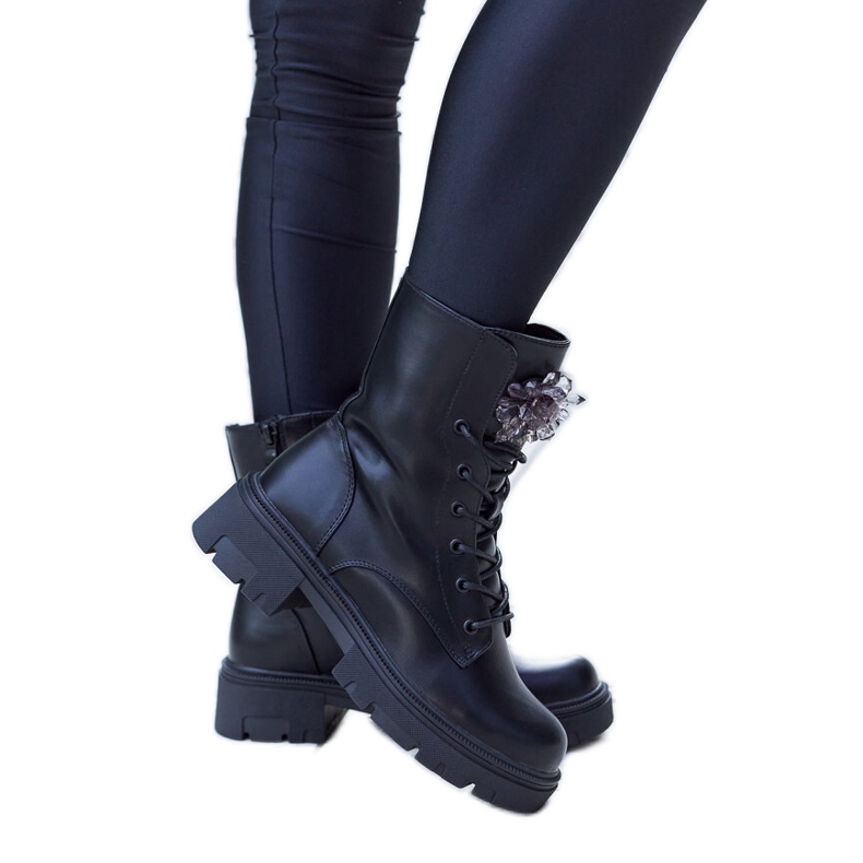 Bottines Accadia noires avec perles décoratives le noir