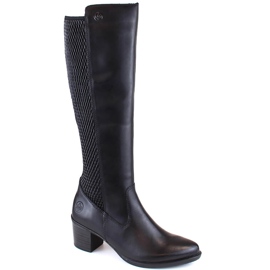 Bottes confortables en cuir pour femmes avec caoutchouc, isolées noires Rieker Y2050-00 le noir