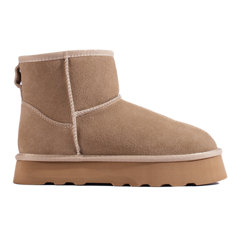 W. Potocki Bottines en daim beige avec fourrure de Potocki