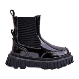 Bottines enfant en cuir verni avec fermeture éclair, chaudes, noires Jolynn