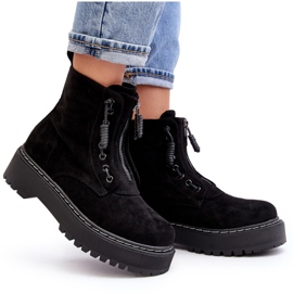 Bottines Trappeur Femme En Daim Sur Semelle Épaisse Avec Fermeture Éclair, Noir Edivame le noir