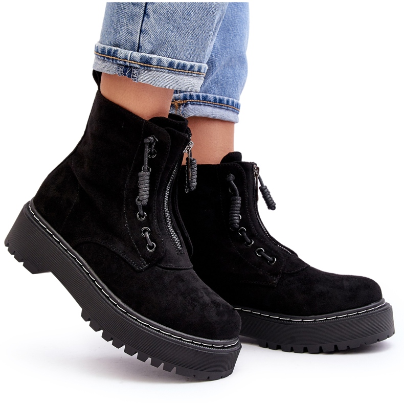 Bottines Trappeur Femme En Daim Sur Semelle Épaisse Avec Fermeture Éclair, Noir Edivame le noir
