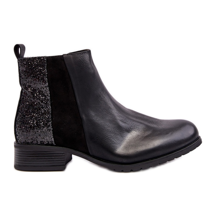 Bottines Chelsea femme a talon plat a paillettes noir Messio le noir KeeShoes