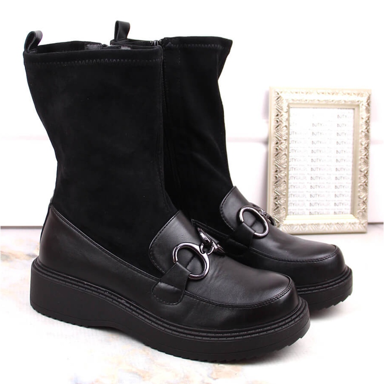 Bottes femme, mocassins plateforme isolés noirs, Sabatina DM23-18N le noir Bottes femme, mocassins plateforme isolés noirs, Sabatina DM23-18N le noir