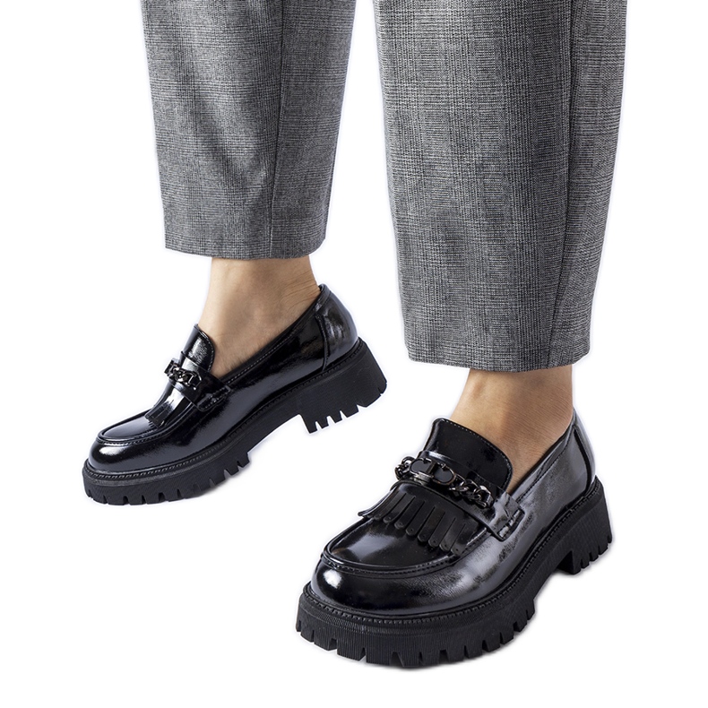 Mocassins vernis noirs avec boucle par Agordina le noir Mocassins vernis noirs avec boucle par Agordina le noir