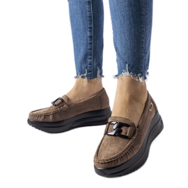 Mocassins compensés en éco-daim marron brun