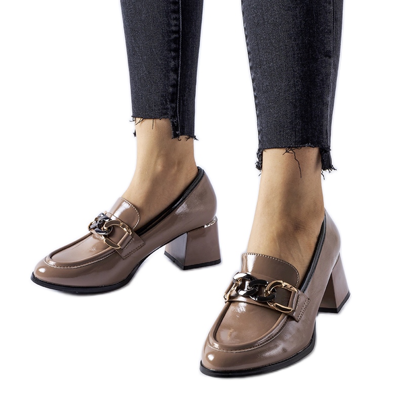 Escarpins bloc vernis marron brun