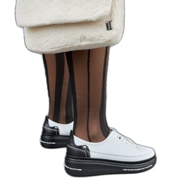 Baskets compensées en cuir noir et blanc Piano blanche
