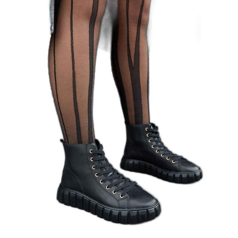 Baskets longues en cuir noires Carassai le noir