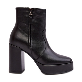 Bottines en cuir pour femmes à talon haut et plateforme Laura Messi 2690 noir