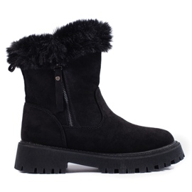 W. Potocki Bottines de neige Potocki en daim noir avec fourrure le noir