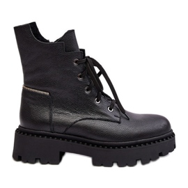 Bottines trappeuses en cuir avec fermeture éclair pour femme Zazoo 949P Noir le noir