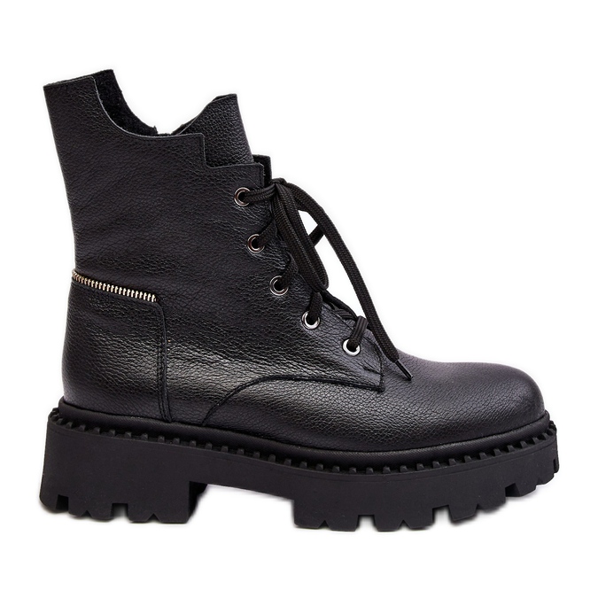 Bottines trappeuses en cuir avec fermeture éclair pour femme Zazoo 949P Noir le noir