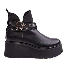 Bottes Femme En Cuir Sur Plateforme Compensée Avec Bretelles Zazoo 1752 Noir le noir Bottes Femme En Cuir Sur Plateforme Compensée Avec Bretelles Zazoo 1752 Noir le noir