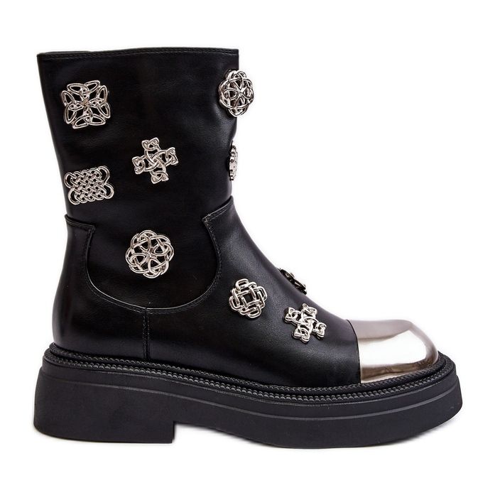 S.Barski Bottines isolées en cuir avec décorations D&A MR870-14A Noir le noir S.Barski Bottines isolées en cuir avec décorations D&A MR870-14A Noir le noir
