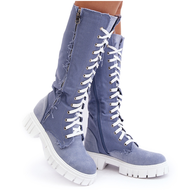 Bottes en jean isolées avec laçage pour femme, bleu Cresanta beige Bottes en jean isolées avec laçage pour femme, bleu Cresanta beige