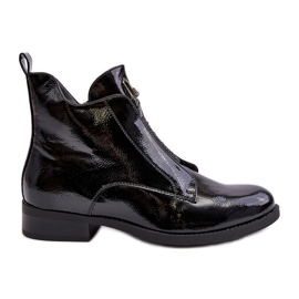 Bottines à Talons Plats en Cuir Verni pour Femme, Noir Chaud S.Barski HY75-120 Noir le noir