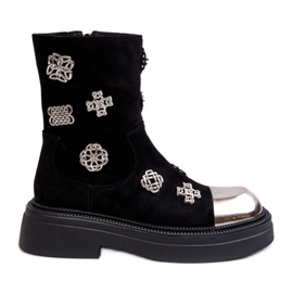 S.Barski Bottines isolées en daim avec décorations D&amp;A MR870-14 Noir