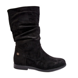 Bottines plates à tige froncée pour femme, noir Kotine