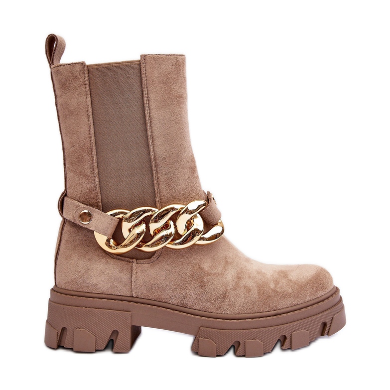 Bottines Femme en Daim avec Chaîne, Beige Nemette