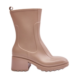 Bottes en Caoutchouc Mat à Talons Hauts pour Femme, Beige Bertaida