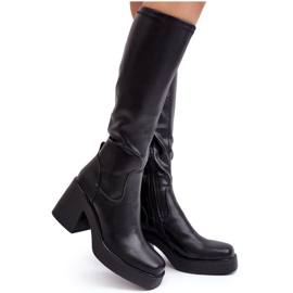 S.Barski Cuissardes pour femmes sur un talon haut massif D&amp;A SN622-10 Noir