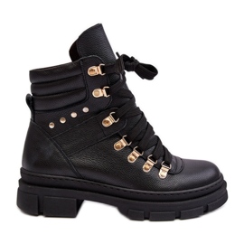 Bottines À Lacets Trappers En Cuir Femme Zazoo K01 Noir