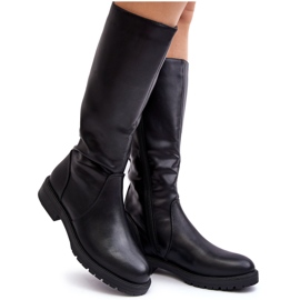 Sergio Leone Bottes isolées à talons plats pour femme, noir Evelio le noir
