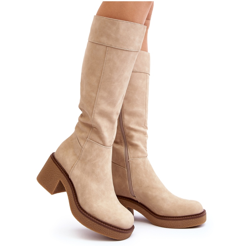 Sergio Leone Bottes isolées beiges pour femmes à talons massifs par Calvisa