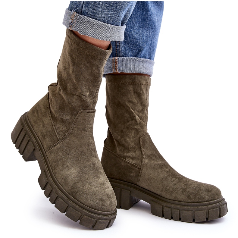 Bottes à enfiler pour travailleurs sur un talon plat, vert Divella