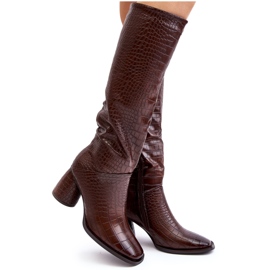 Bottes à talons hauts pour femmes, motif serpent, marron Ceriona brun