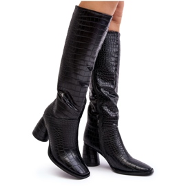 Bottes à talons hauts pour femmes, motif serpent, noir Ceriona le noir