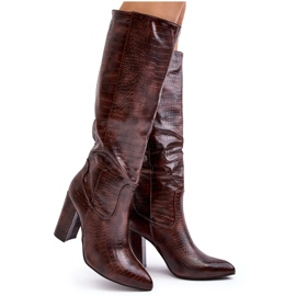 Bottes à talons hauts pour femmes, chaudes, motif serpent, marron Delul brun