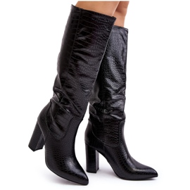 Bottes à talons hauts pour femmes, chaudes, motif serpent, noir Delul