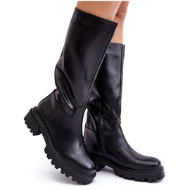 Bottes plates à enfiler mi-mollet, noir Eamantha le noir