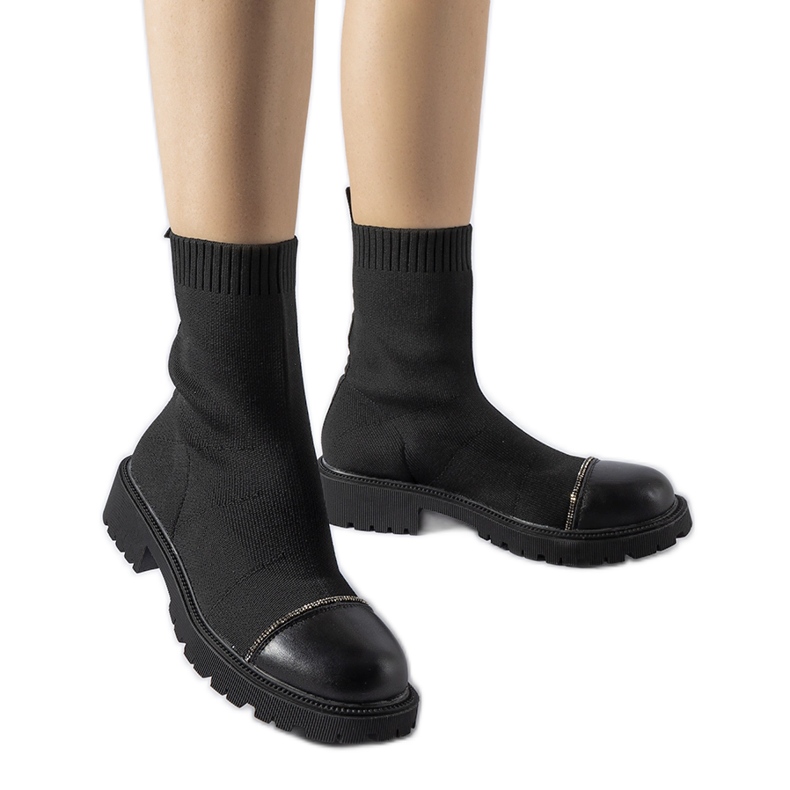 Bottines chaussettes noires avec strass de Vail le noir