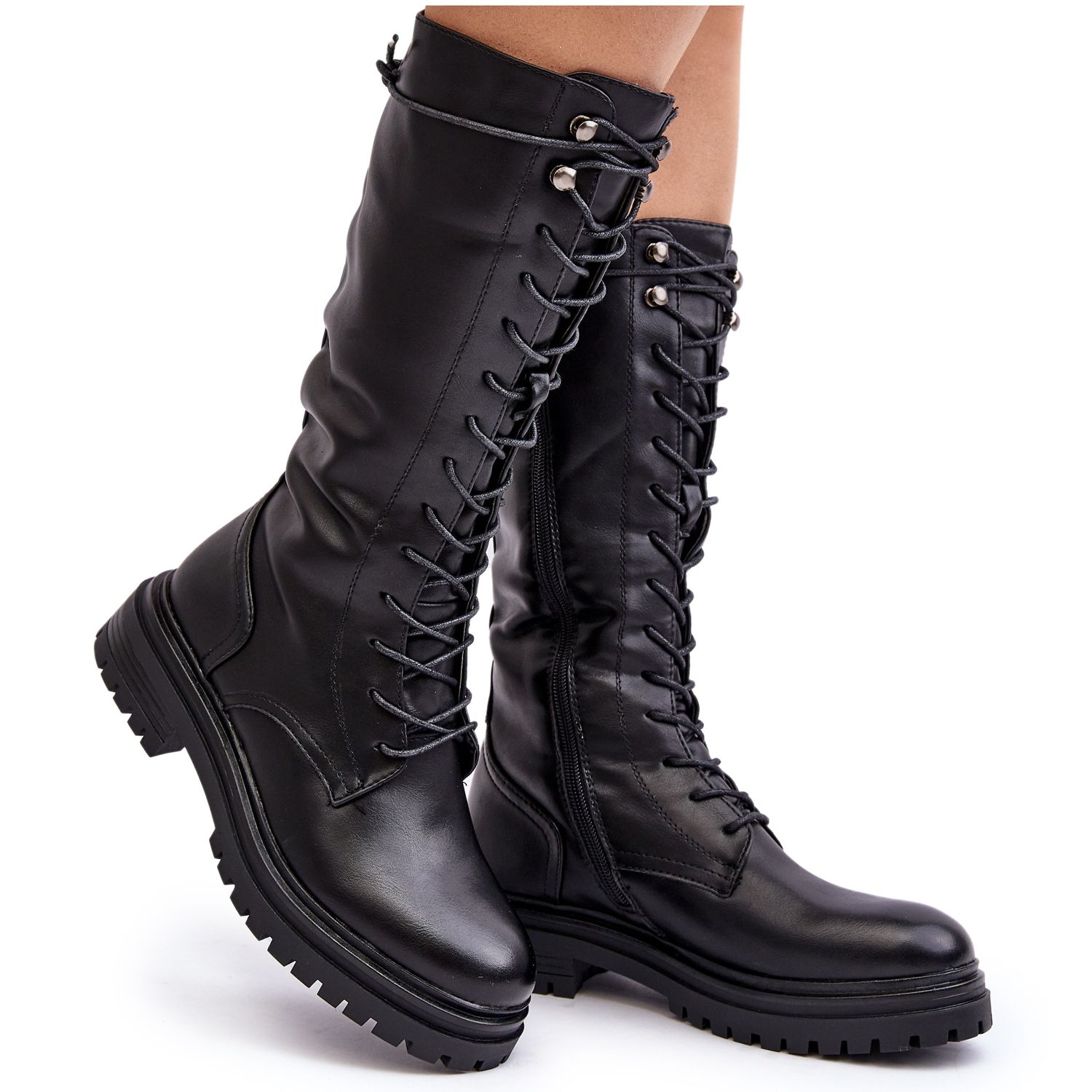 Bottes lacets mi mollet pour femme noir Elavettsa le noir