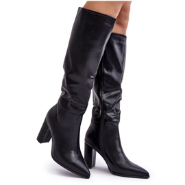 Bottes mi-hautes pour femmes à talons hauts noires Fiminna le noir